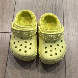 CROCS Yellow Slippers with Fuzzy Lining